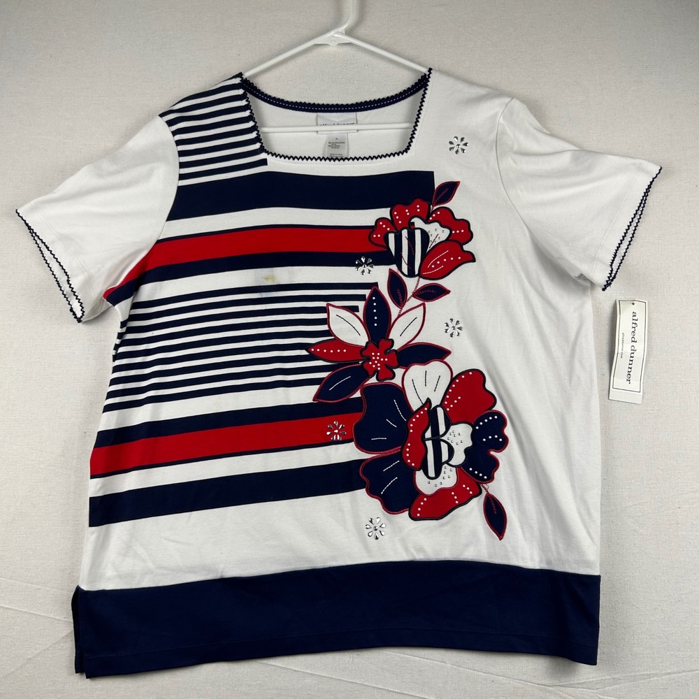 Alfred Dunner America's Cup 2018 Floral Stripe Top XL NWT 98490 MQ